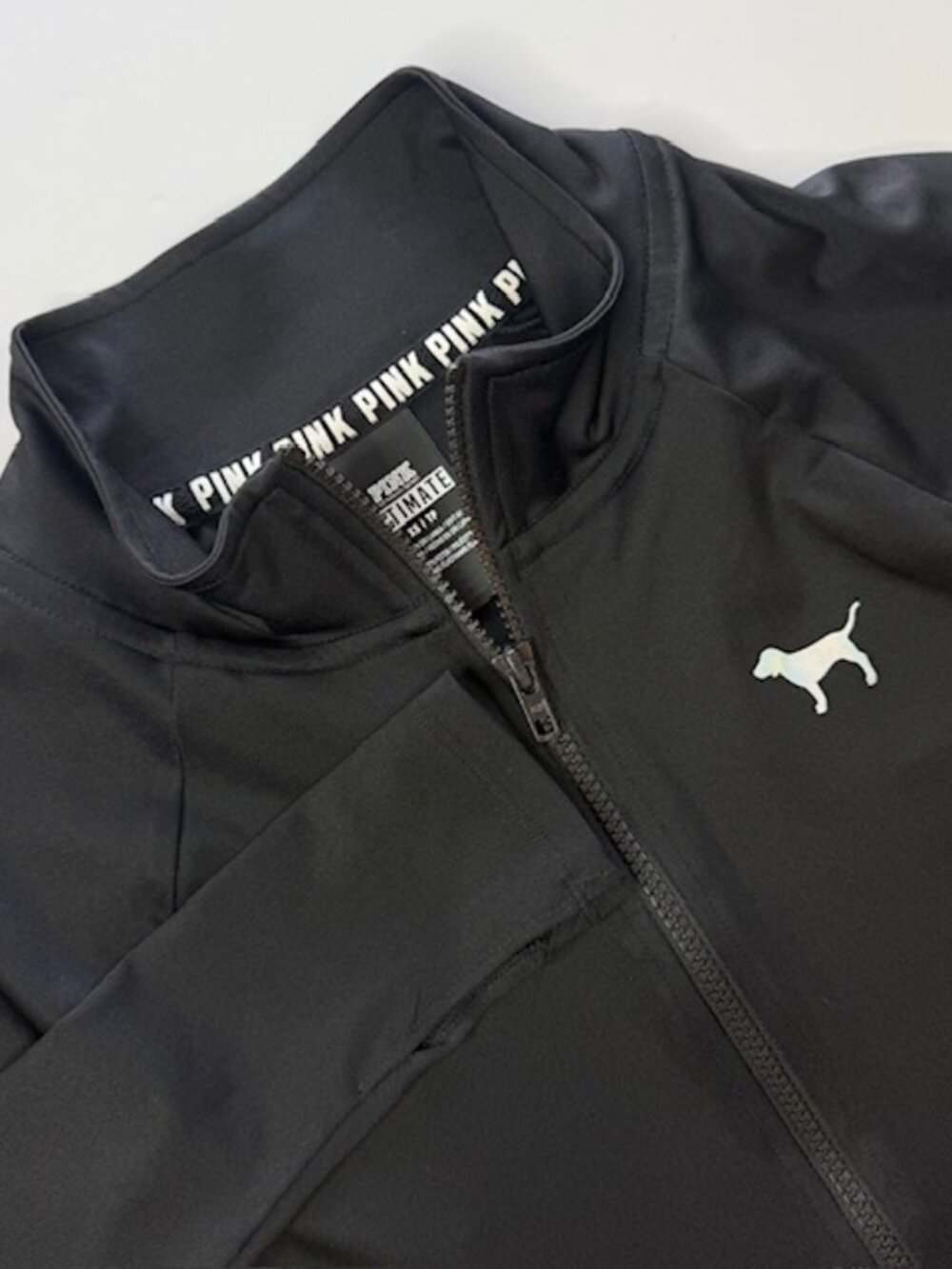 Pink Victorias Secret Womens Large Half Zip Athletic Jacket Black Pink Dog Logo